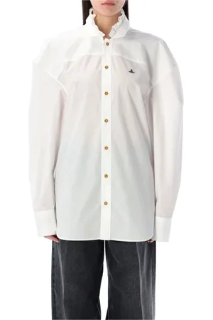 Vivienne Westwood Bluser & Skjorter, Dame, Hvid, S, Bomuld, Flæsekant Fodboldskjorte Hvid Bomuld
