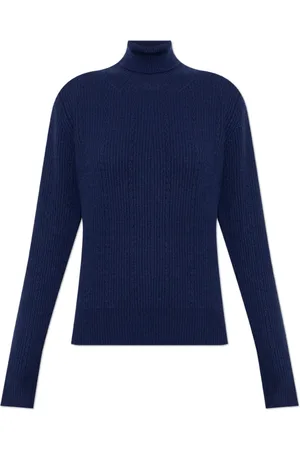 Etro Strik, Dame, Blå, XS, Uld, Ribstrikket rullekrave
