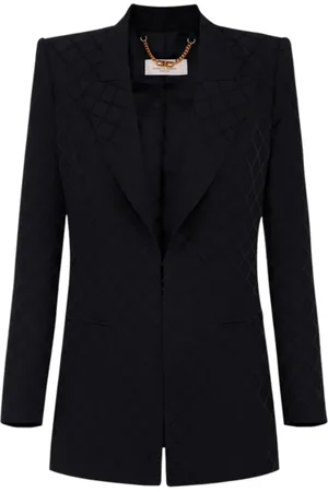 Elisabetta Franchi Jakke, Dame, Sort, M, Satin, Struktureret satinblazer med jacquardmotiv