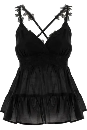 ERMANNO SCERVINO Top, Dame, Sort, S, Uld, Floral Lace Crossed Strap Top