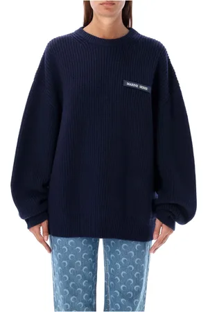 Marine Serre Strik, Dame, Blå, L, Uld, Fisherman Sweater