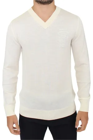 ERMANNO SCERVINO Strik, Herre, Hvid, S, Uld, V-hals uldblanding pullover