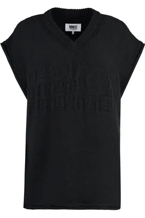 Maison Margiela Strik, Dame, Sort, S, Uld, Ribstrikket Uldvest
