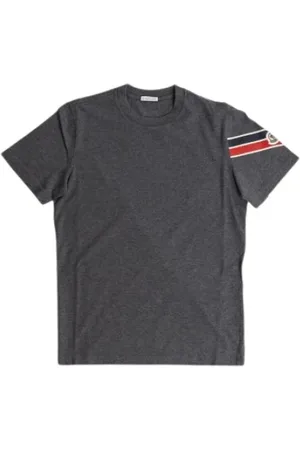 Moncler Top, Herre, Grå, S, Bomuld, Tricolor stribet bomulds T-shirt