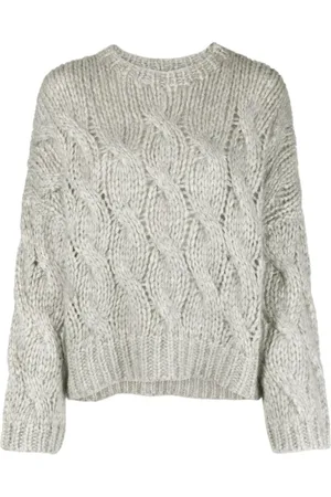 Brunello Cucinelli Strik, Dame, Grå, M, Uld, Cable-Knit Jumper