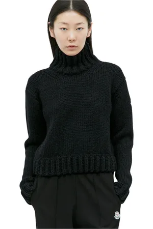 Moncler Strik, Dame, Sort, L, Uld, Uldblanding T-Neck Sweater