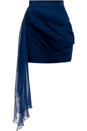 Elisabetta Franchi Nederdel, Dame, Blå, M, Satin, Satin Slim Fit Draped Mini Skirt