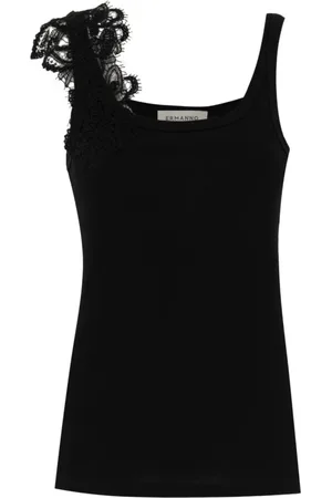 ERMANNO SCERVINO Top, Dame, Sort, M, Polyester, Floral Lace Applique Slim Fit Top