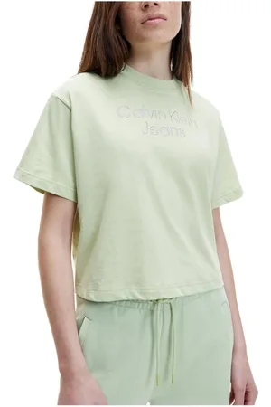 Calvin Klein Top, Dame, Grøn, L, Bomuld, Broderet T-shirt