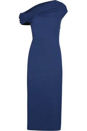 Givenchy Kjole, Dame, Blå, S, Uld, Blå En-Skulder Kjole Elegant Drapering