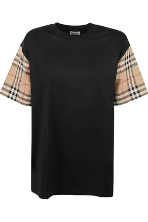 Burberry Top, Dame, Sort, S, Bomuld, Check Sleeve Cotton T-Shirt