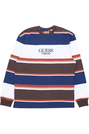 Guess Top, Herre, Flerfarvet, M, Bomuld, Stribet Langærmet Crewneck T-shirt