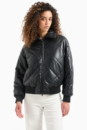 Emporio Armani Jakke, Dame, Sort, L, Læder, Faux Læder Jakke med Høj Krave