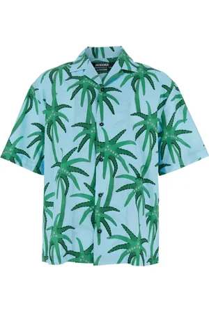 Jacquemus Skjorte, Herre, Blå, L, Bomuld, Blå Skjorte med Palm Tree Print