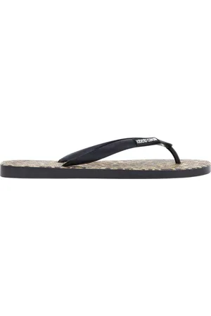 Roberto Cavalli Sko, Herre, Flerfarvet, 43 EU, Logo Flip-Flops Brune Mand Italien