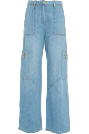 Elisabetta Franchi Jeans, Dame, Blå, W28, Bomuld, Wide Leg Cargo Pocket Jeans