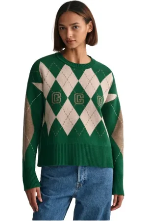 GANT Strik, Dame, Flerfarvet, M, Uld, Argyle C-Neck Sweater