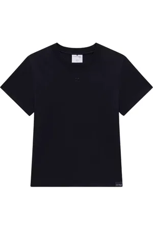 Courrèges Top, Dame, Sort, L, Bomuld, Logo Broderet Crewneck T-shirt