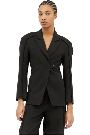 Ganni Jakke, Dame, Sort, M, Tweed, Fringed Tweed Blazer