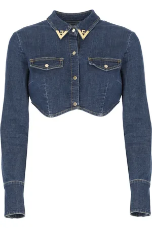 Elisabetta Franchi Bluser & Skjorter, Dame, Blå, L, Bomuld, Blå Denimjakke i Bomuld