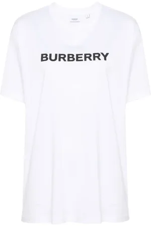 Burberry Top, Dame, Hvid, XL, Bomuld, Logo Print Crew Neck T-shirt