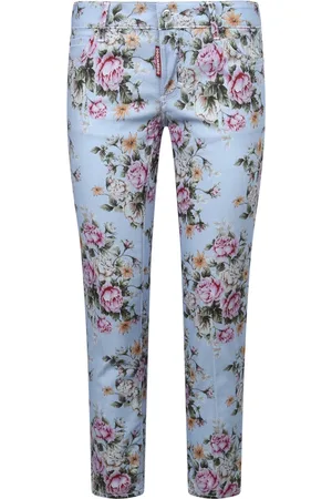 Dsquared2 Bukser, Dame, Flerfarvet, 3XS, Bomuld, Floral Print Slim-Fit Bukser