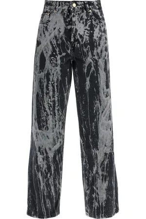 Ganni Jeans, Dame, Sort, W26, Bomuld, Marble Effect Tie-Dye Wide Leg Jeans