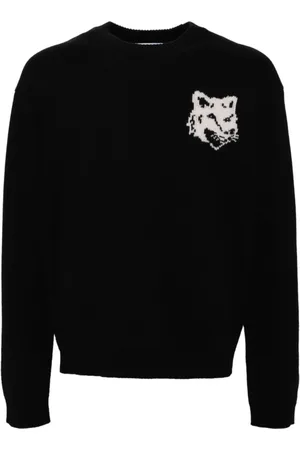 Maison Kitsuné Strik, Herre, Sort, XL, Uld, Fox Head Uld Jumper