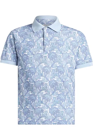 Etro Top, Herre, Blå, XL, Bomuld, Blå Blomstret Paisley Polo Shirt