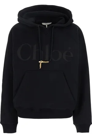 Chloé Sweathshirts & Hoodies, Dame, Sort, XS, Bomuld, Sort Logo Hættetrøje med Metallisk Vedhæng