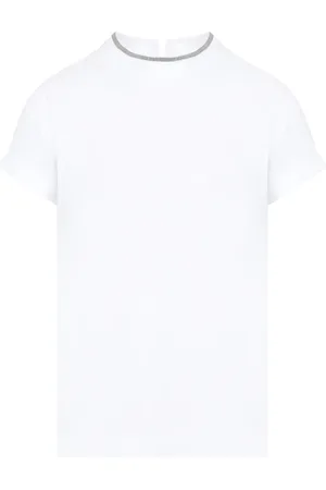 Brunello Cucinelli Top, Dame, Hvid, S, Bomuld, Hvid Bomulds T-Shirt med Perler