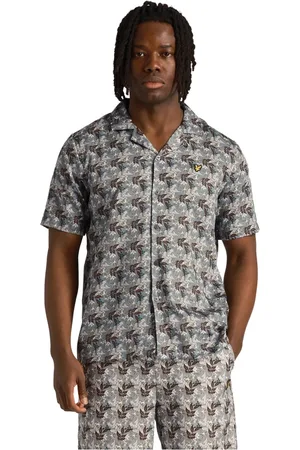 Lyle & Scott Skjorte, Herre, Grå, 2XL, Uld, Floral Print Resort Skjorte