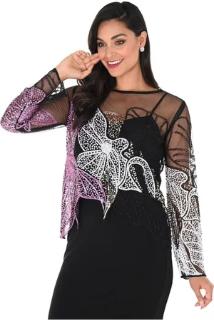 Frank Lyman Bluser & Skjorter, Dame, Flerfarvet, XL, Polyester, Mesh Bluse med Paillet- og Perlemotiver