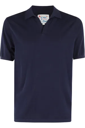MC2 SAINT BARTH Top, Herre, Blå, M, Bomuld, Navy Polo Shirt Classic V-Neck Short Sleeve