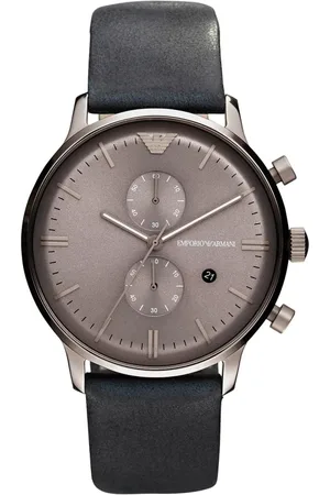 Emporio Armani Tilbehør, Herre, Grå, ONE SIZE, Læder, Quartz Analog Ur