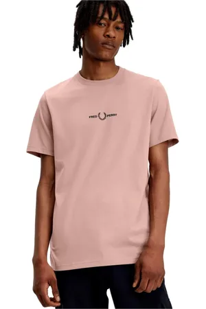 Fred Perry Top, Herre, Lyserød, 2XL, Bomuld, Broderet bomulds T-shirt med rund hals