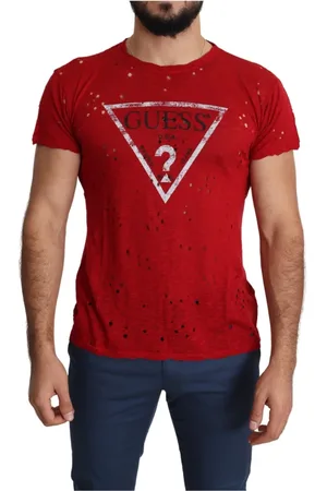 Guess Top, Herre, Rød, XL, Bomuld, Rød Bomulds T-shirt med Logo Print