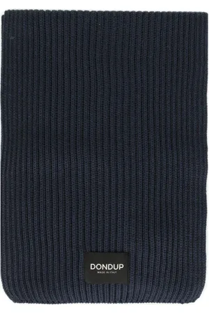 Dondup Tilbehør, Herre, Blå, ONE SIZE, Uld, Strikket Halstørklæde med Logo Patch