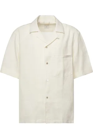 ELEVENTY Skjorte, Herre, Hvid, 2XL, Linned, Hvid Linned Kortærmet Skjorte