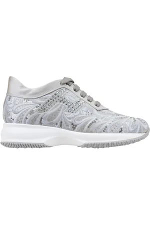 Hogan Sko, Dame, Hvid, 36 EU, Læder, Sequin-mønstret stof lace-up sneakers