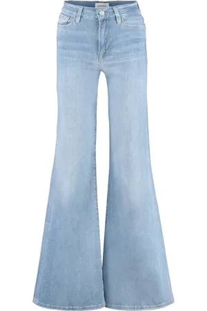 Frame Jeans, Dame, Blå, W30, Bomuld, Wide-Leg Jeans med Kontrastsyninger