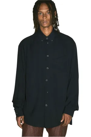 MUGLER Skjorte, Herre, Sort, XL, Viskose Skjorte med Pierced Hardware-detaljer