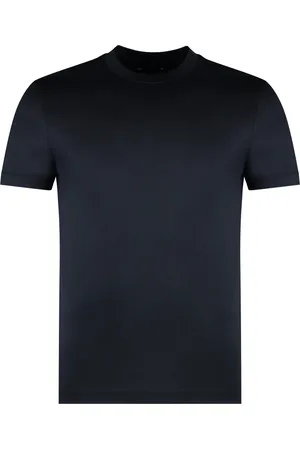 Emporio Armani Top, Herre, Blå, L, Bomuld, Ribbet crewneck t-shirt i bomuldsblanding