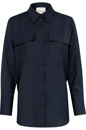 My Essential Wardrobe Bluser & Skjorter, Dame, Blå, 3XL, Uld, Klassisk Skjortebluse