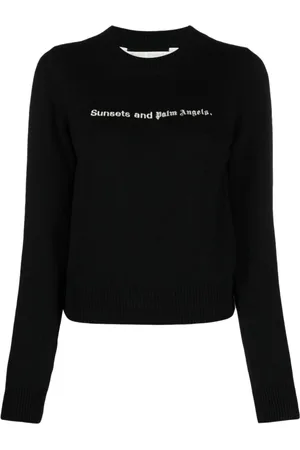 Palm Angels Strik, Dame, Sort, L, Uld, Rundhalset Striktrøje