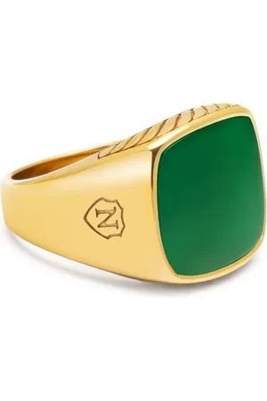 Nialaya Tilbehør, Herre, Gul, 64 MM, Uld, Guld Signet Ring med Grøn Jade