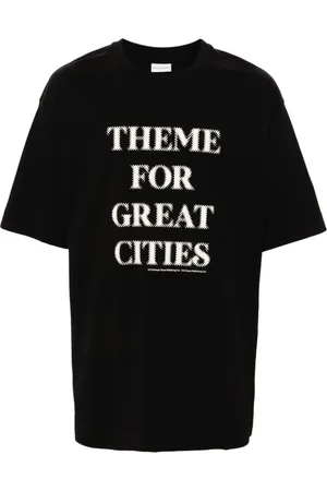 DRIES VAN NOTEN Top, Herre, Sort, L, Bomuld, Sort T-shirt i bomuldsjersey med sloganprint