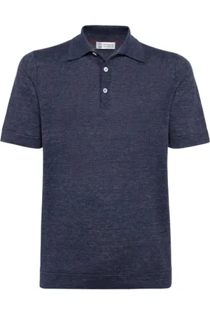 Brunello Cucinelli Top, Herre, Blå, 2XL, Bomuld, Piqué-poloskjorte med ribkrave og slub-tekstur