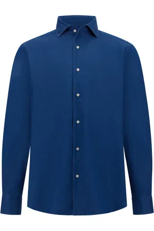 Boggi Milano Skjorte, Herre, Blå, M, Bomuld, Regular Fit Bomuldsdenimskjorte