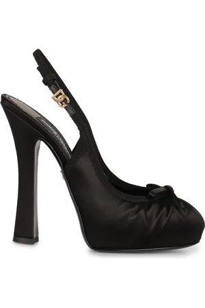 Dolce & Gabbana Sko, Dame, Sort, 38 1/2 EU, Satin, Satin Slingback Pumps med Bue Detalje